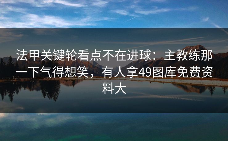 法甲关键轮看点不在进球：主教练那一下气得想笑，有人拿49图库免费资料大