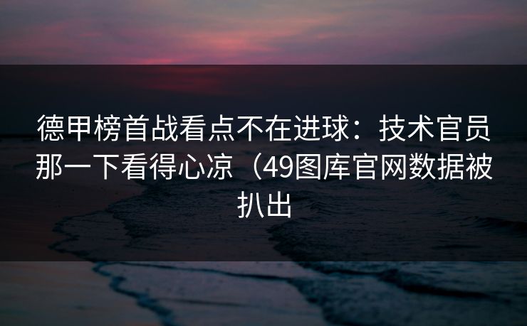 德甲榜首战看点不在进球：技术官员那一下看得心凉（49图库官网数据被扒出